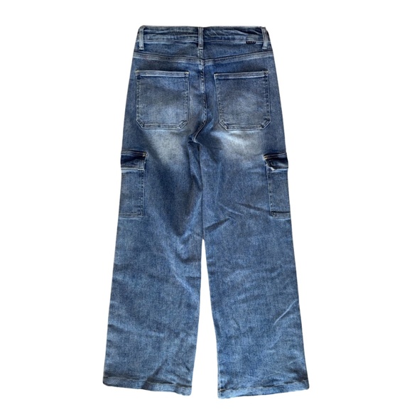 Risen Jeans Women Size 5 / 27 Wide Leg Medium Blue Cargo Large Pockets - Picture 2 of 12